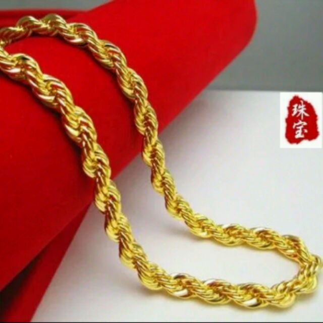 高度仿真金男士金項鏈， 鍍K金項鏈，不掉色， 麻花金鍊