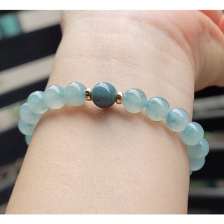嗨，寶貝銀飾珠寶* 翡翠飾品☆18k金 保證緬甸玉A貨 特別 起熒光 高冰種～冰玻璃種天空藍翡翠手鍊 珠鍊