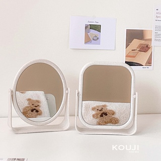 KOUJI『實拍現貨』小麥簡約桌面化妝鏡 雙面鏡 旋轉化妝鏡 方形鏡子 圓形鏡子 桌面化妝鏡 大鏡面 環保材質 無印風