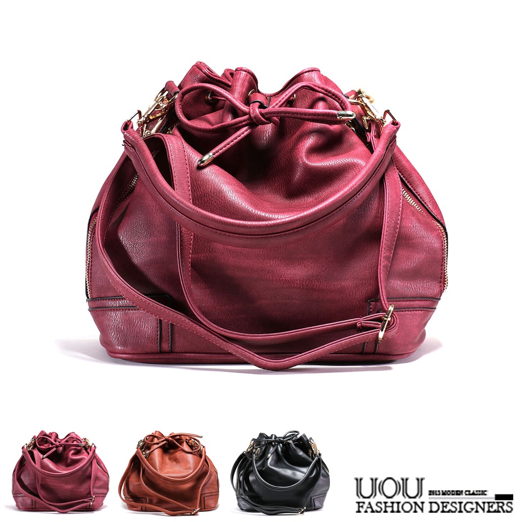 【UOU精品】韓國時尚款 質感美型素面大容量抽繩水桶包 包包 女包 3色