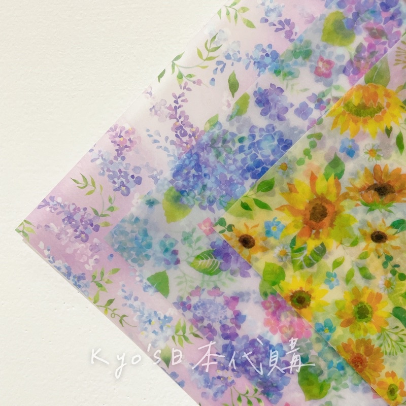 日本 amifa 色紙分裝 摺紙 半透明 向日葵 紫藤 繡球花 花朵 夢幻 手帳 素材 拼貼 打底 禮物包裝