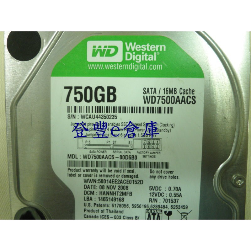 【登豐e倉庫】 YF315 WD7500AACS-00D6B0 750GB SATA2 硬碟