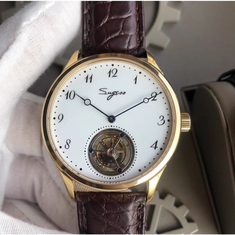 法國Sugess寶璣針白琺瑯腕錶.海鷗ST8230同軸式陀飛輪機芯機械腕錶
