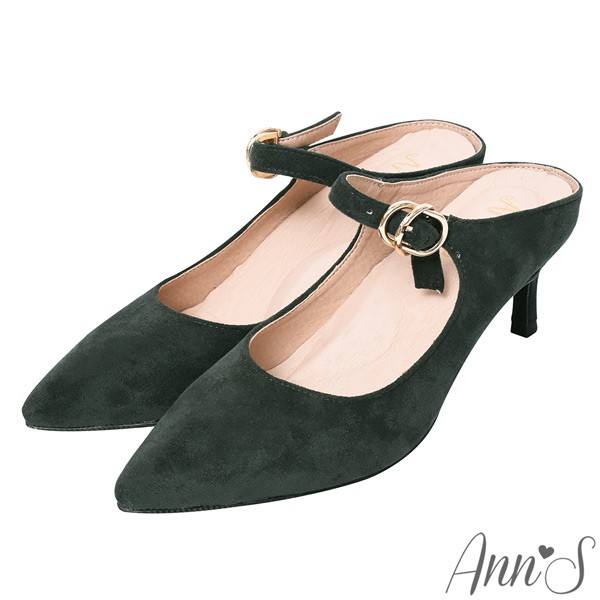 Ann’S美型不散場-顯瘦瑪莉珍尖頭穆勒細跟鞋6cm-綠