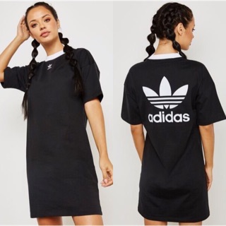 ADIDAS ORIGINALS 黑白 短袖洋裝 運動洋裝 大LOGO 長板短袖 女生 DH3184