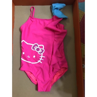 （二手兒童泳衣）桃紅色連身 hello kitty 泳衣（約4Y/110左右)