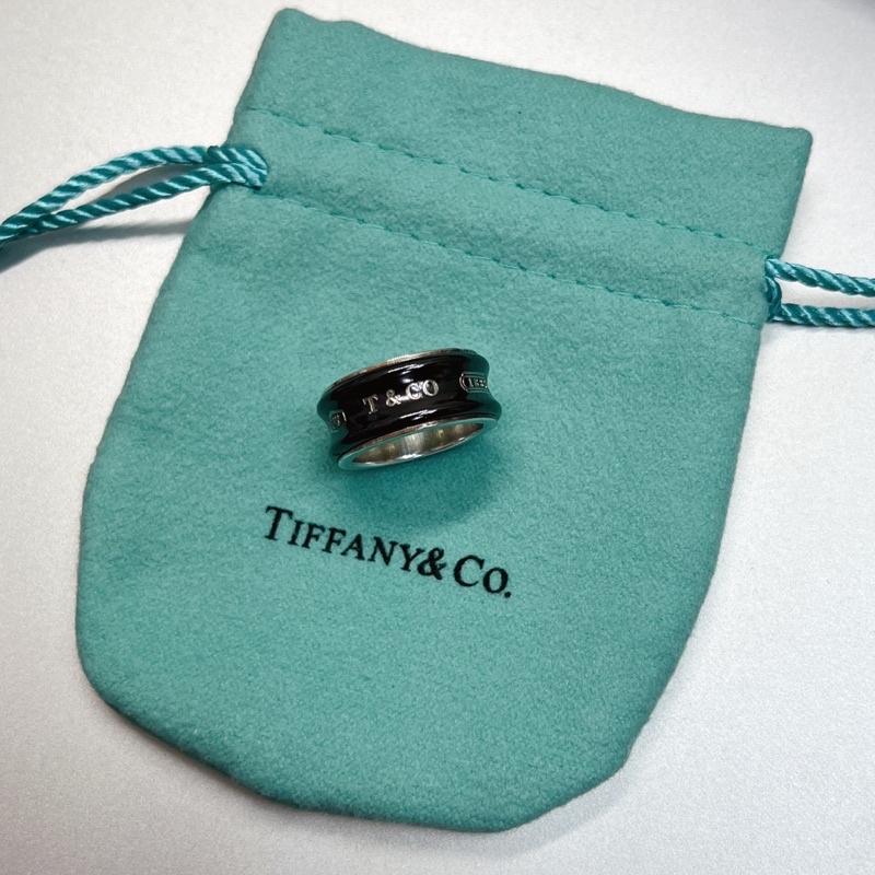 保證正品Tiffany &amp; Co 二手黑琺瑯銀戒 尾戒 純銀名牌戒指