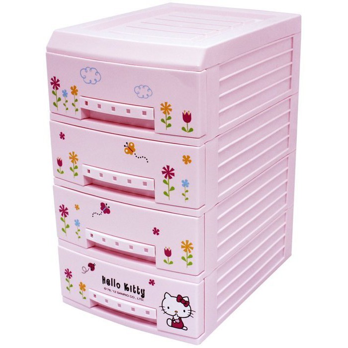 【羅曼蒂克專賣店】KT-0122 Hello Kitty 四層整理抽屜櫃 收納盒【粉紅】【白】