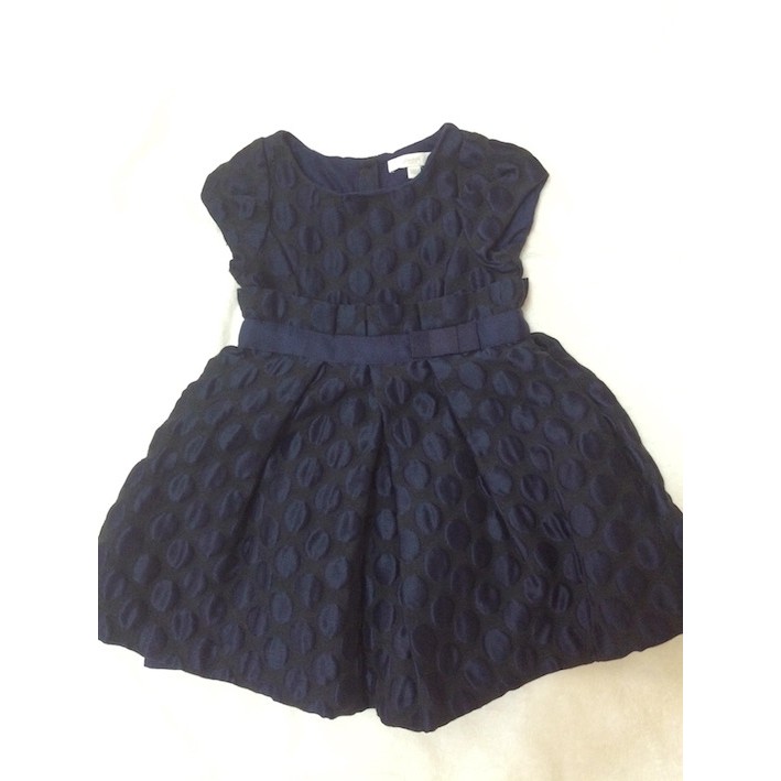 二手(女童)馬達加斯加製 jacadi藍黑色立體水玉洋裝禮服-18M