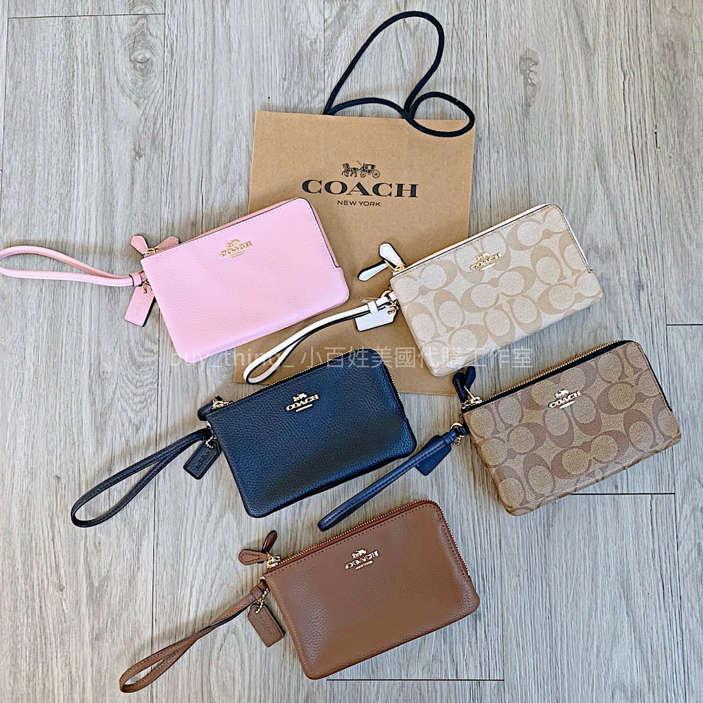 全新正品現貨 coach 女 素面logo F87590 經典 雙層 手拿包 黑/卡其/咖啡色 荔枝紋(小百姓美國代購)