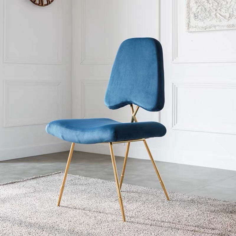 ［二手］義式極簡輕奢餐椅現代簡約設計師絨布金色腳餐椅化妝椅