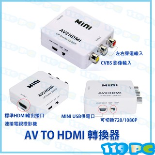 AV 轉 HDMI AV TO HDMI轉換器 AV2HDMI RCA 1080P USB供電【119PC】彰師大附近