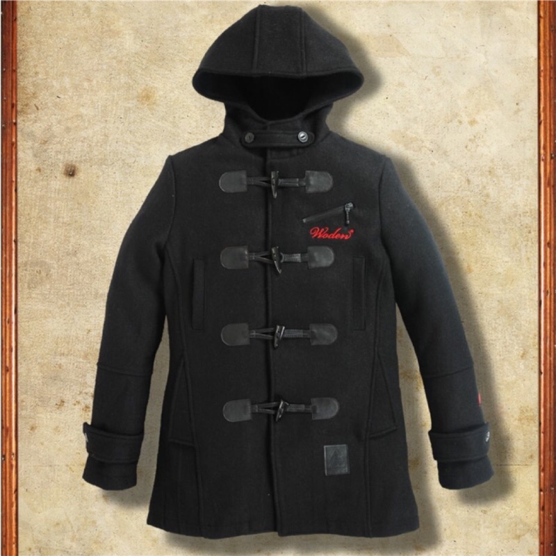 Woden 超保暖羊角扣風衣連帽外套2號黑色毛料羊毛大衣只穿過一次95成新買到賺到限時一天優惠450