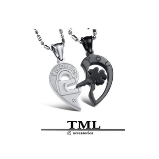 TML 心心相印黑白拼圖鈦鋼項鍊 鈦鋼情侶項鍊 純鋼配鏈 韓版項鍊 一對價(GX845)