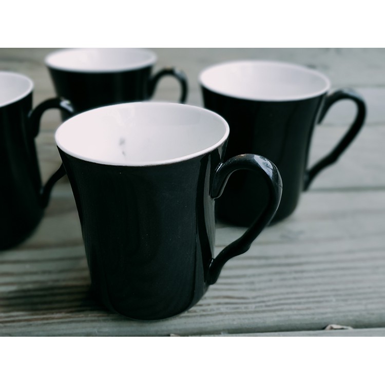 《興富大行》陶瓷餐廚具【創意個性黑馬克杯300cc】個性杯造型馬克杯飲料杯早餐杯咖啡杯營業杯