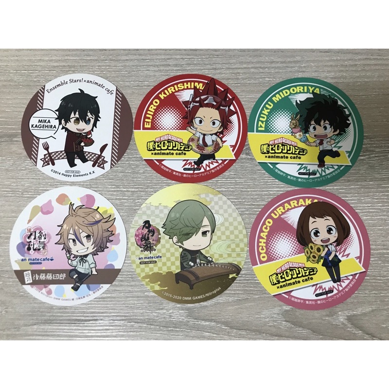 安利美特咖啡 animate cafe 合奏明星 影片咪卡 刀劍亂舞 鶯丸 我的英雄學院 杯墊 麗日 綠谷 切島