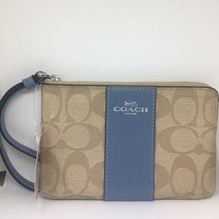 COACH 老花拼藍手拿包（附COACH紙盒）