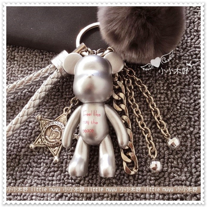 現貨 正版POPOBE暴力熊 銀色小熊 毛球皮繩款 掛件 吊飾  鑰匙圈✈小熊公仔 包包吊飾/小禮物