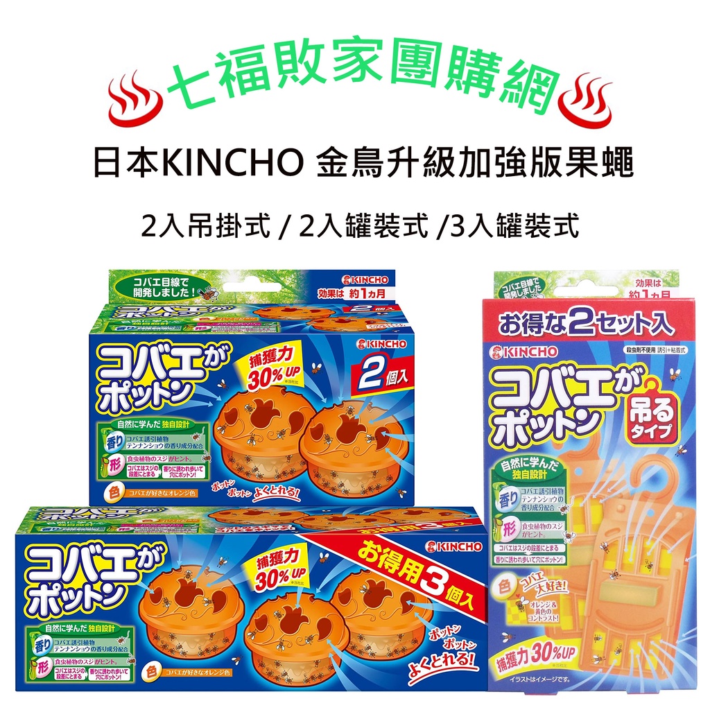 《台灣現貨出清》♨️七福♨️ 日本KINCHO 金鳥升級加強版果蠅 誘捕 2入吊掛式 2入罐裝 3入罐裝