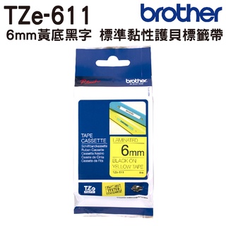 Brother TZe-611 護貝標籤帶 ( 6mm 黃底黑字 )