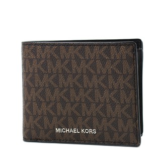 MICHAEL KORS 男款 銀字緹花LOGO防刮皮革零錢袋短夾-咖啡色 【美國正品 現貨】