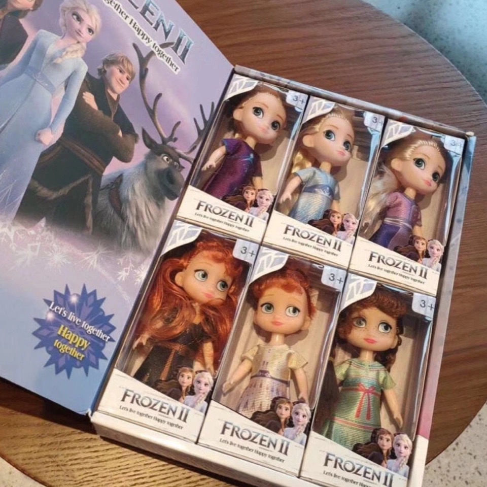 超萌 女孩兒童迪士尼冰雪奇緣公主洋娃娃系列套盒6個娃娃禮盒芭比生日