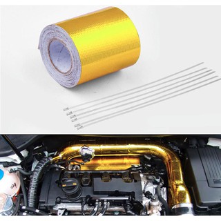 一捲 金色鋁箔膠帶 玻璃纖維布汽車排氣管引擎裝飾 5M 隔音隔熱膠帶 通用車款 含不銹鋼束帶兩條