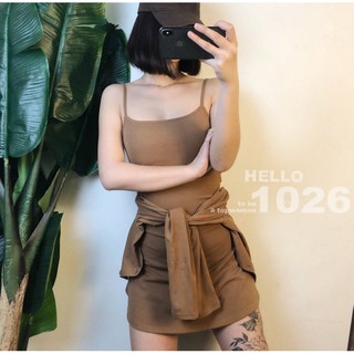 +1026+歐美兩件式休閒運動套裝棉質裙裝 性感低胸U領 合身貼身高腰 細肩吊帶A字傘狀短洋裝+冷氣房防曬罩衫排釦小外套