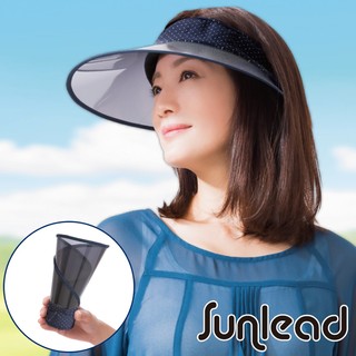 【Sunlead】可捲曲收納。防曬涼感透明帽簷中空帽 (藍底白點點)