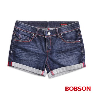 BOBSON 女款超低腰紅線牛仔短褲217-53