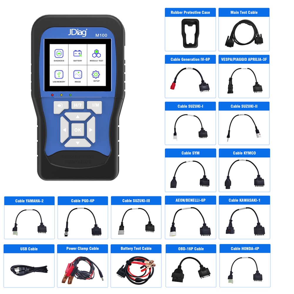 Jdiag M100 摩托車診斷工具標準版 M100 摩托車診斷掃描儀可讀/擦除故障代碼多語言