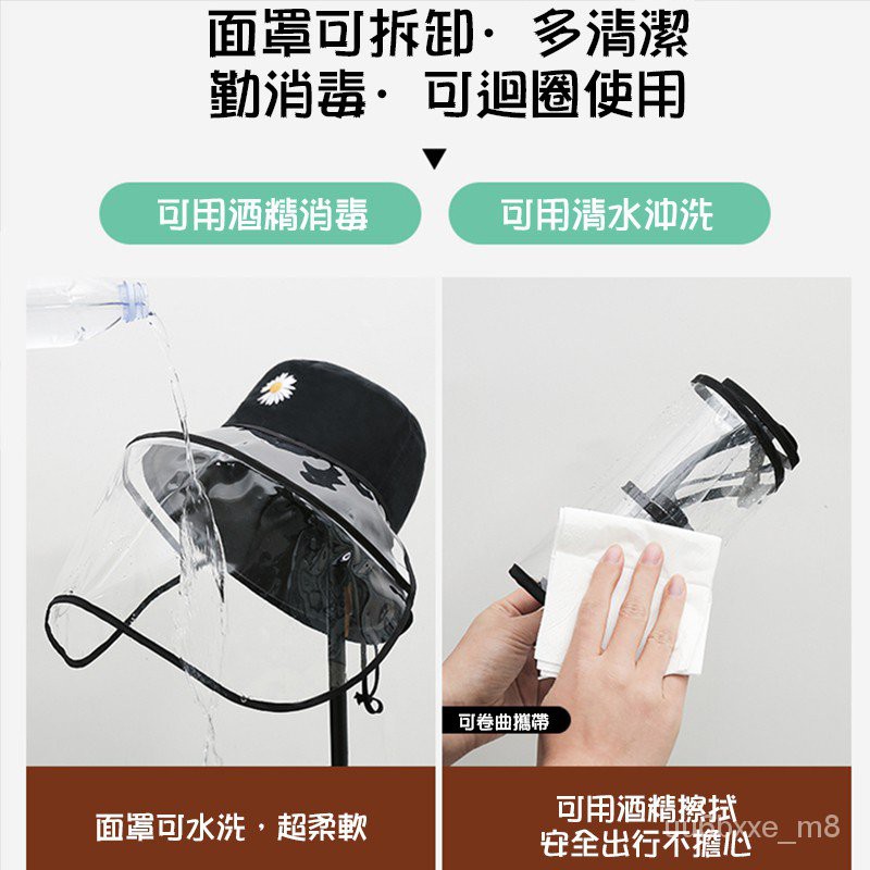 台灣現貨當天出貨 防護帽成人防護帽防疫帽可拆卸透明防護面罩隔離罩防飛沫漁夫帽女遮陽太陽帽bboj 蝦皮購物