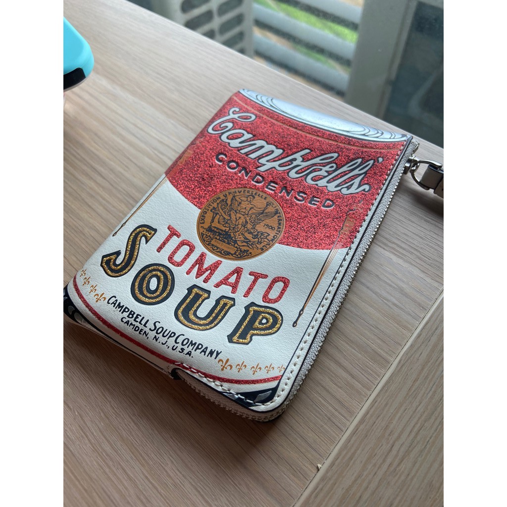 二手 Coach 聯名 Campbell's Tomato Soup 金寶湯 牛皮 奶油 白色 手拿包 零錢包