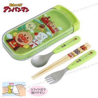 *現貨*日本LEC 麵包超人 綠色 環保餐具組 三件式餐具 兒童餐具組 隨身餐具組 筷子 湯匙 叉子 ANPANMAN