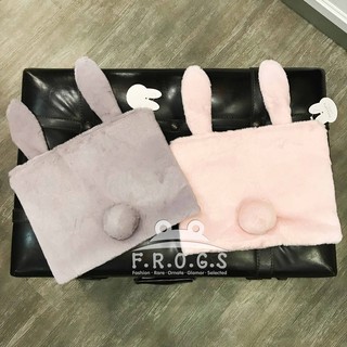 F.R.O.G.S K40174歐美日韓INS款毛絨兔耳素色造型收納包雜物包化妝包手拿包平板包保護套(現+預)