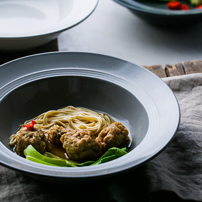 北歐風簡約草帽碗濃湯碗陶瓷碗義大利麵碗陶瓷餐具米白灰色湯碗大碗 波仔家生活雜貨舖 蝦皮購物