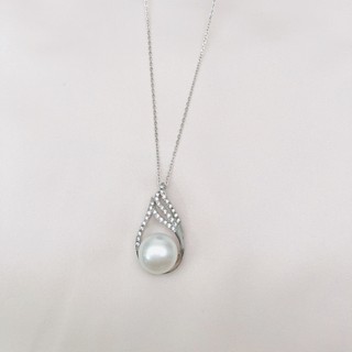 【Elegant 珍愛宣言】流線之美鋯鑽水滴造型天然珍珠純銀項鍊