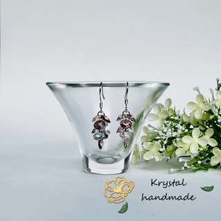 Krystal 手作耳環/施華洛世奇水晶元素古典玫瑰+閃爍白 可改夾式