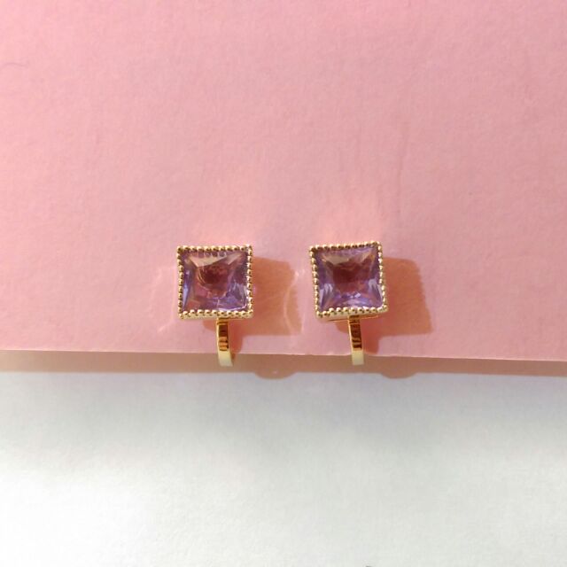 淡紫方型夾式耳環