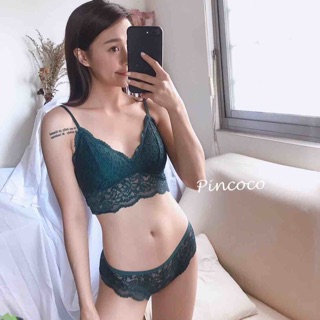 Pincoco*【五色選，成套附內褲】法式優雅蕾絲無鋼圈內衣+內褲組（也可當內搭背心）SAN036Y