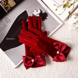 優惠價絲絨酒紅蝴蝶結手套新娘敬酒服結婚婚紗禮服秀禾婚禮冬季法式短版u0hxmii3vn