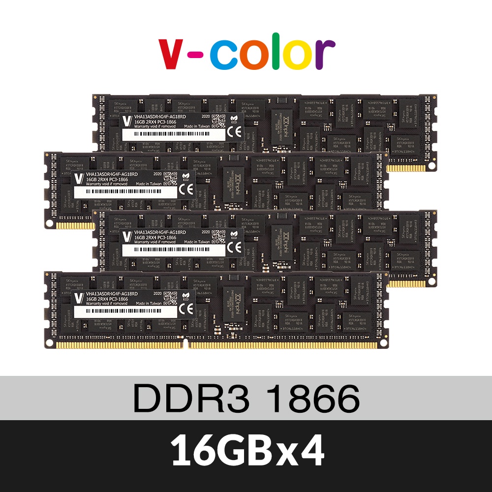 v-color全何Apple Mac Pro 專用DDR3 1866 64GB(16GBX4) R-DIMM伺服器記憶體