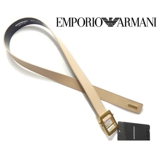 Emporio Armani時尚米色皮革金色金屬皮帶 全新義大利製