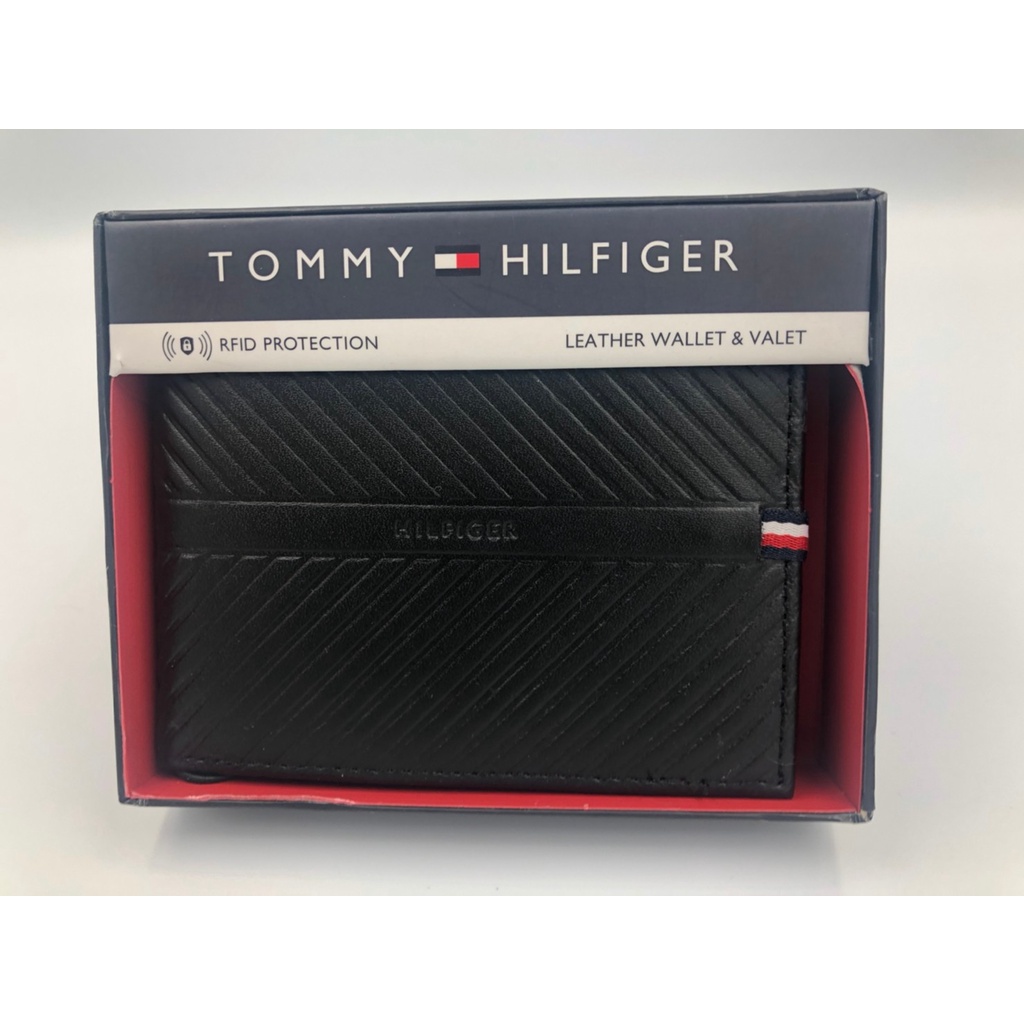 美國帶回 不易撞包 現貨 TOMMY HILFIGER 男士 男用 皮夾 短夾 錢包 禮物 RFID 防盜 斜紋黑