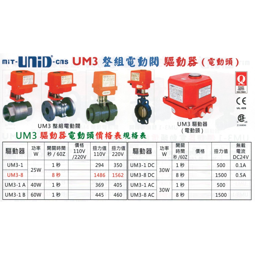 mit-UNID-cns UM3 整組電動閥 驅動器(電動頭) 價格請來電或留言洽詢
