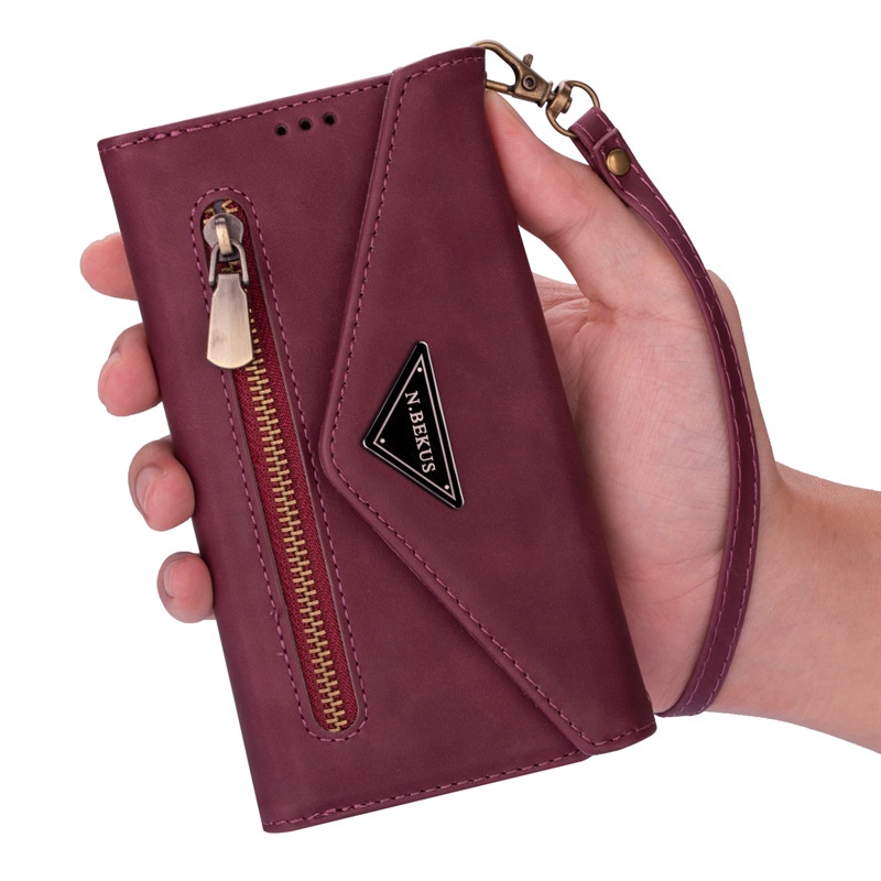 KGO 現貨 出清Redmi紅米Note 10 Pro 6.67吋膚感信封翻蓋錢包手機套含掛繩背帶保護套殼皮套酒紅