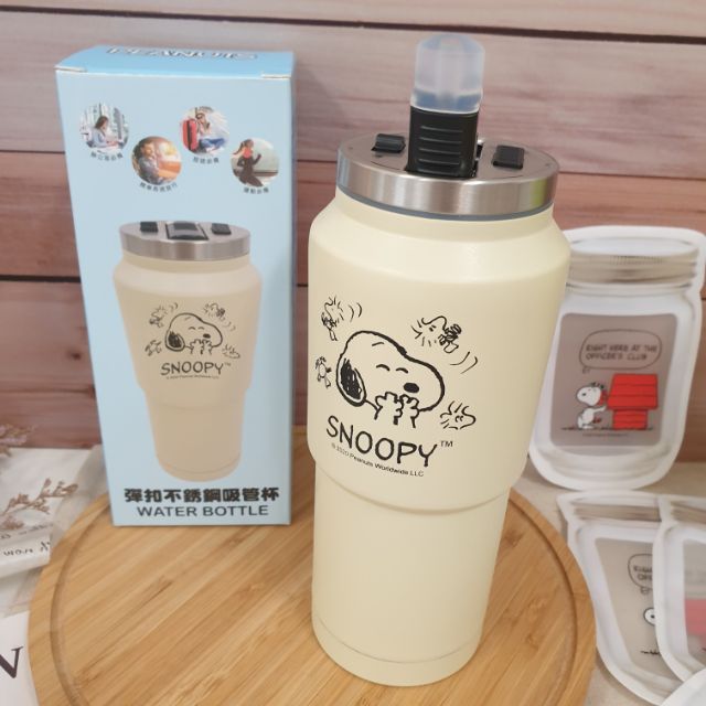 正版現貨 史努比彈扣不銹鋼吸管杯snoopy 304不鏽鋼杯隱藏式吸管杯彈扣吸管杯400ml不鏽鋼杯 蝦皮購物