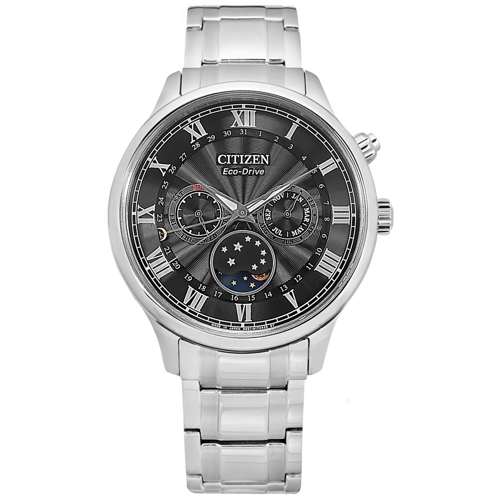CITIZEN / 光動能 月相錶 羅馬刻度 不鏽鋼手錶 黑色 / AP1050-81E / 42mm