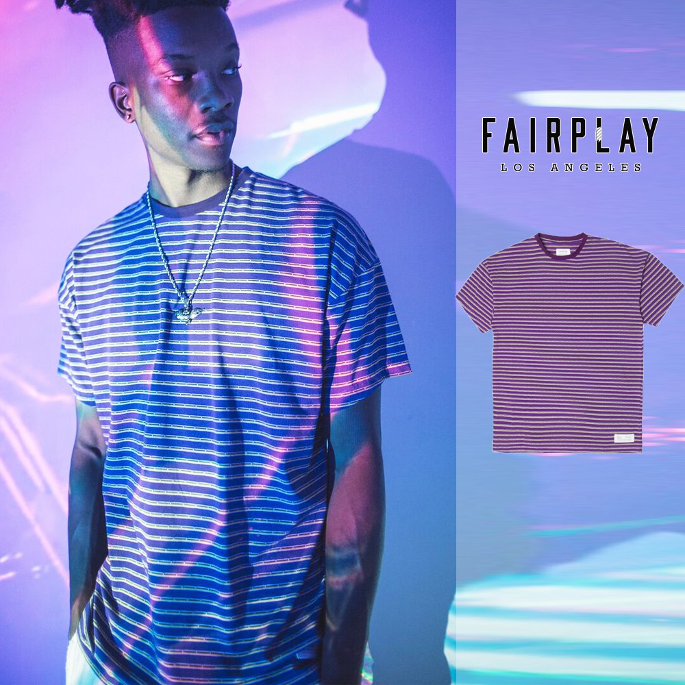 FairPlay Dobson 紫 短袖T恤 休閒 條紋 純棉 寬鬆 長版 上衣 現貨 美牌 短T 條紋T O/T