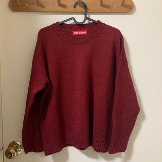 全新/針織毛衣高領/米色皮裙(紅色白色)